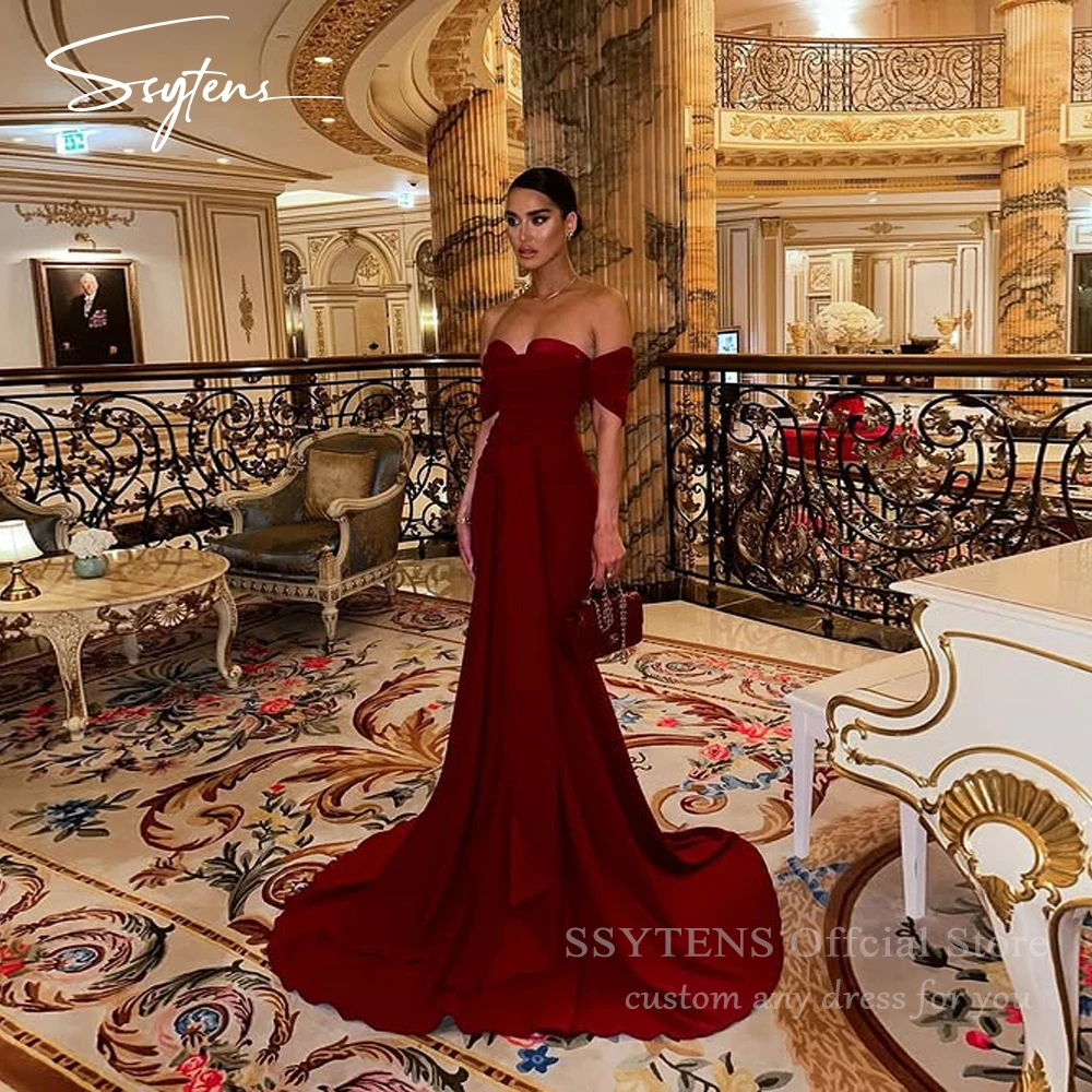 

SSYTENS Customized Burdungy Prom Gowns Saudi Arabic Mermaid Party Dress Sweep Train Evening Dress Luxurious Long Formal Dress