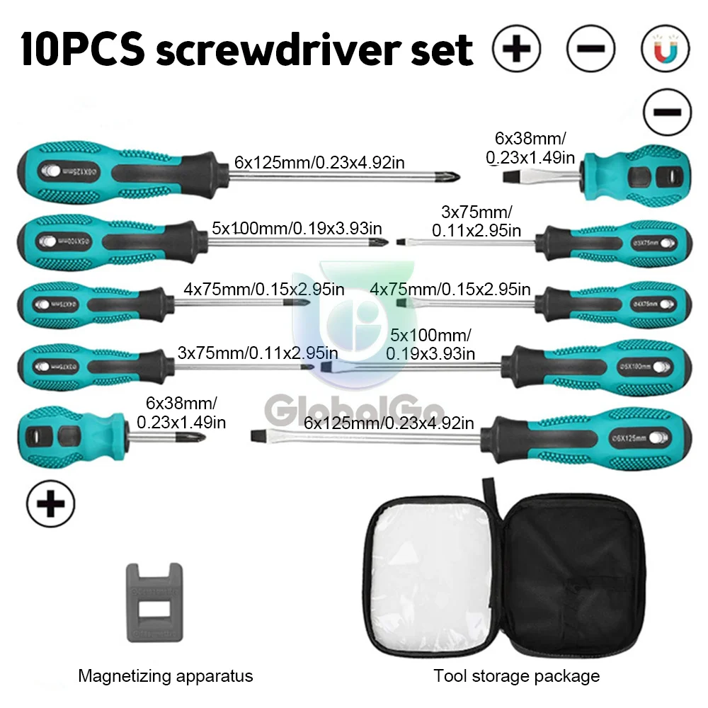 

10Pcs Screwdriver Set Hardware Tool Combination Set 5 Flat& 5 Phillips Head Plus Hard Cross Screwdriver Small Screw