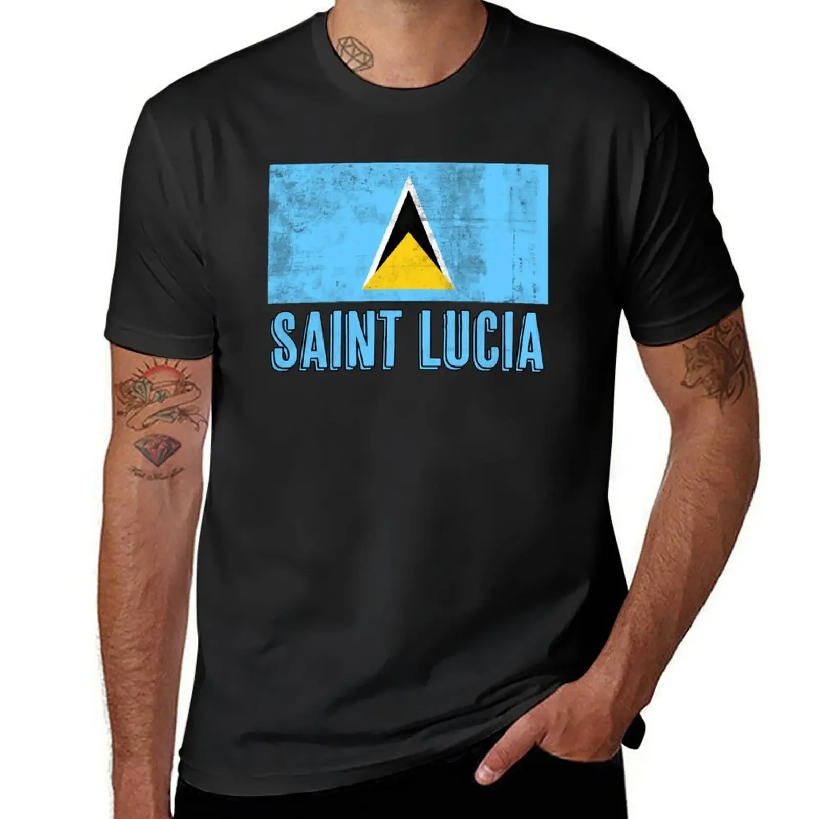 

Flag of Saint Lucia Grunge look. T-Shirt vintage graphic tee tops mens fashion