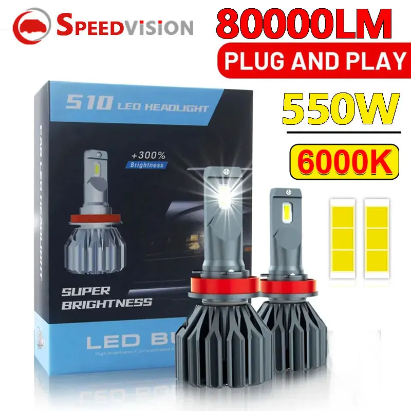 H7 Light H4 Led Canbus Lights Lens Headlight  H1 H8 H11 9005 Hb3 Hb4 9012 H13 9007 H4 550W Bulb Turbo Auto Ice Fog Lamp For Car