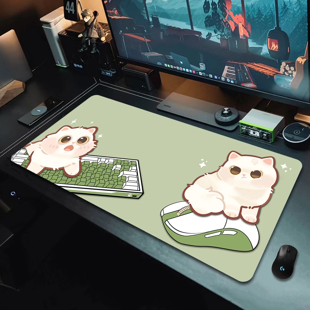 Avocado Cat Large Gaming Mousepad XXL Cute Mouse Pad Gamer Size For Office Table Mats Kawaii Desk Mat For Teen Girls For Bedroom