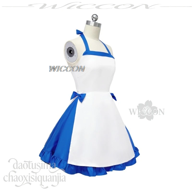 Ushirono Natsu Costume Blue White Dress Loli Maid Outfit Kawaii Cute Uniform Blue Wigs Halloween Party Cosplay Anime Game Zeno%
