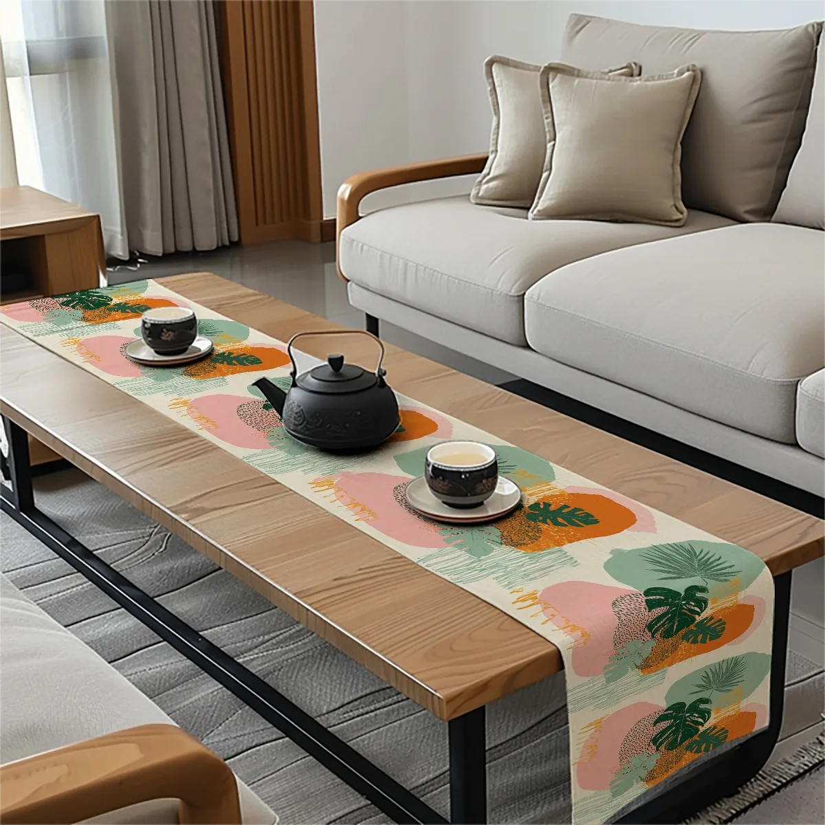 decor table runner Tropical Monstera Leaves Abstract Boho Style Table Flag for wedding,Restaurant,Holiday Gathering New Year,Bir