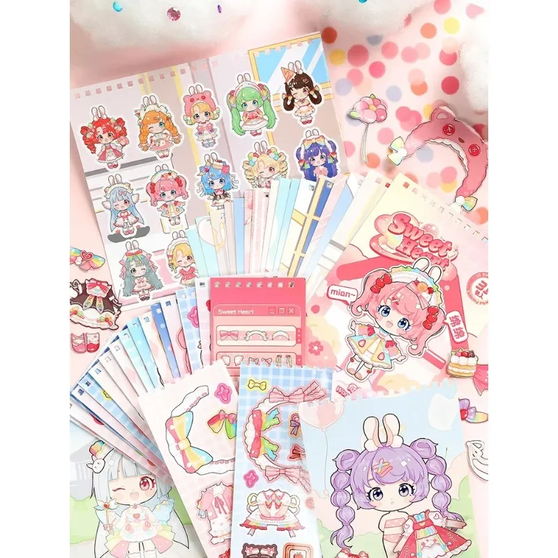 Dress up Sticker Book Cute Cartoon Girl, Children's Girl Stickers Die Cutting Handbook Dress up Sticker Book