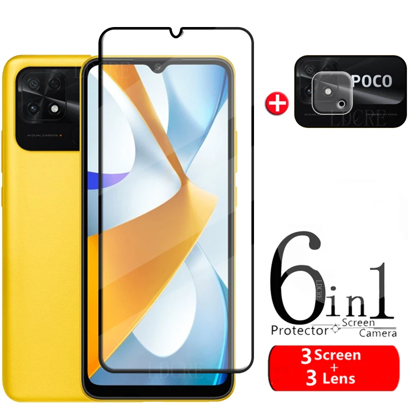 6-in-1 dla Poco C40 szkło dla Xiaomi Poco C40 pełna obudowa z hartowanego szkła zabezpieczenie ekranu dla Poco C 40 C40 szkło obiektywu