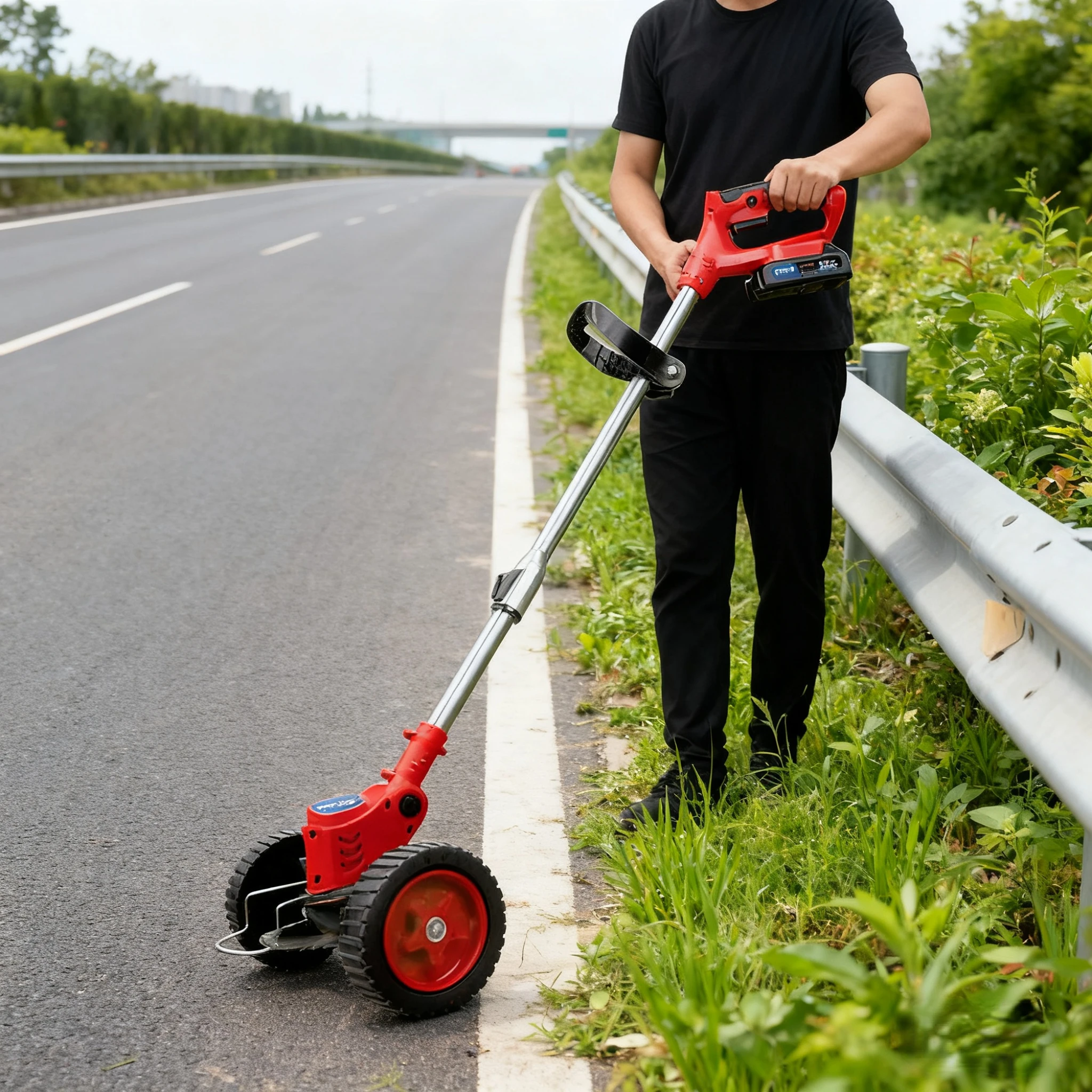 Cordless Grass Trimmer Wheels Rechargeable Brush Cutter 800W Powerful Electric Weed Eater 150mm Cutting Width