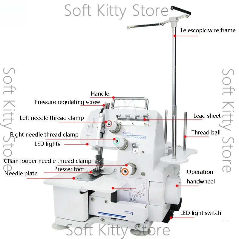 Household desktop four-thread three-thread two-thread hemming machine, multi-functional electric overlock sewing machine