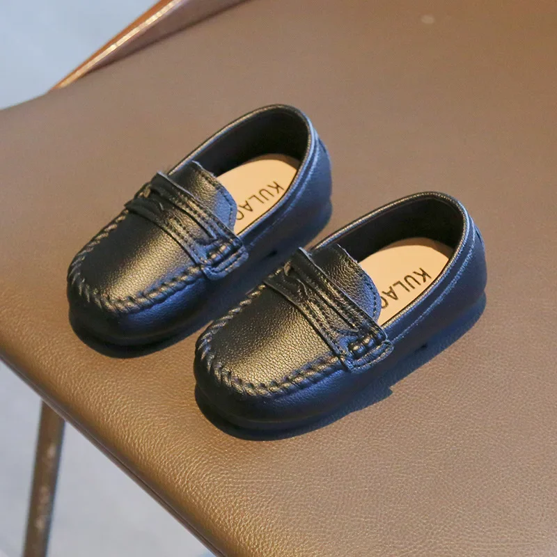 Children Boys Leather Shoes 2024 Spring and Autumn Simple Slip-on Round-toe School Shoes Loafers Flats Moccasins Classic Formal