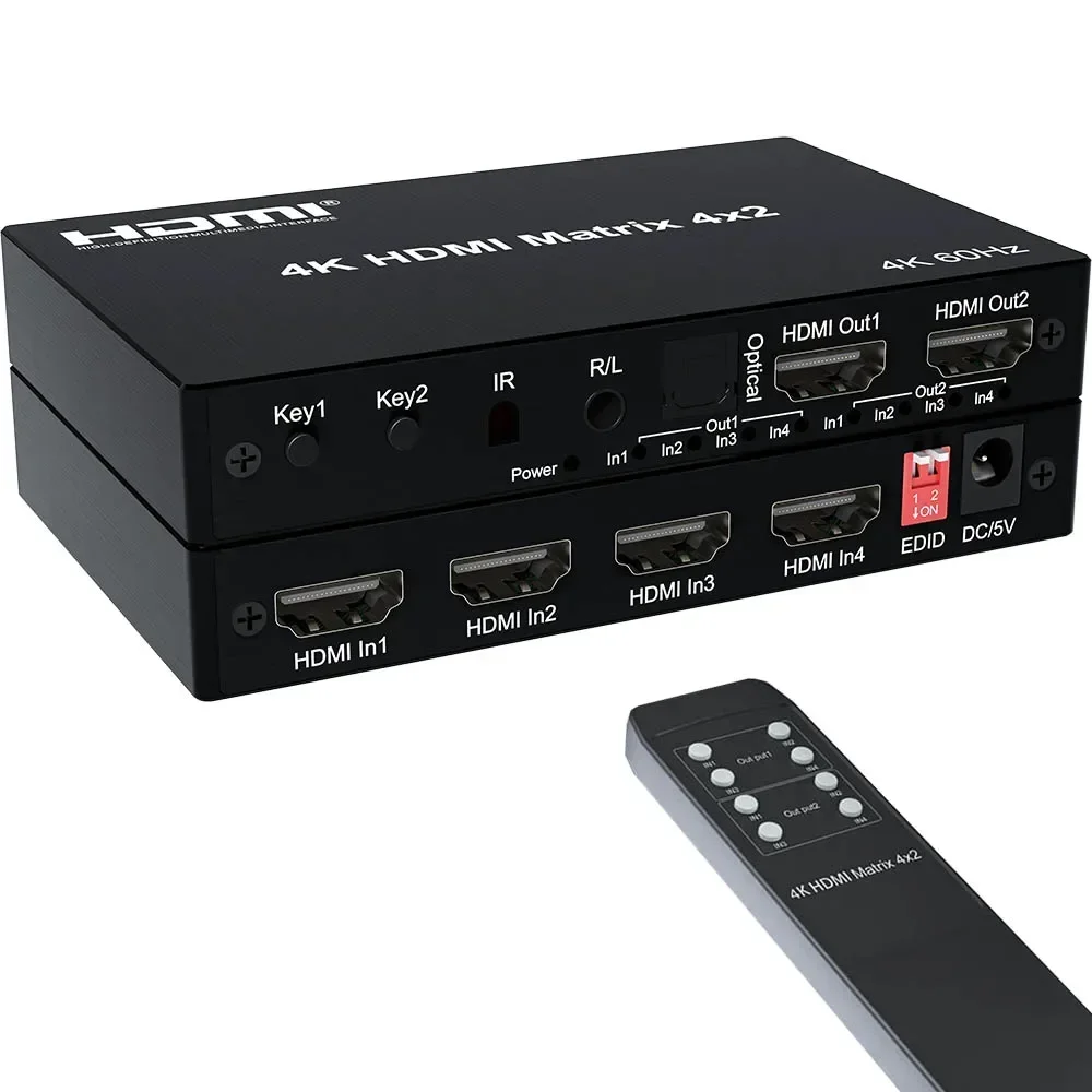 

4K 60Hz True HDMI Matrix 4x2 HDMI 2.0 Matrix 2x4 2x2 HDMI Switch Splitter Converter 3D IR 1080P HDCP 2.2 R/L Optical Audio Split