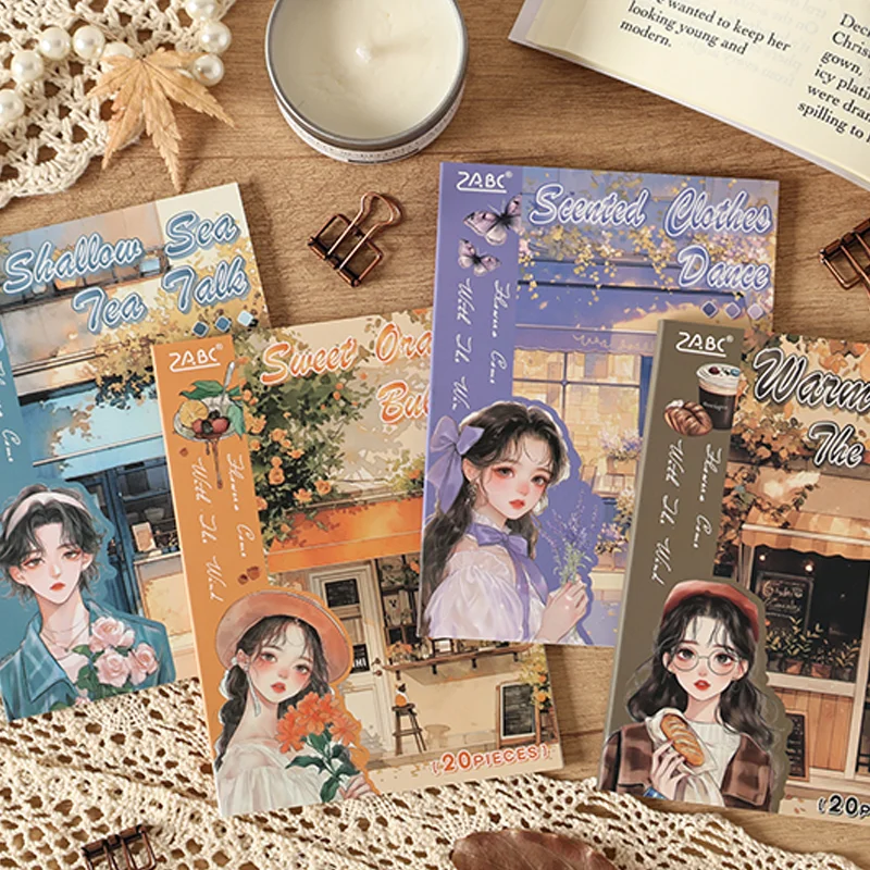 

20pcs flower letter wind to series cute character theme landscape sticker book handbook collage DIY Scracpbooking Planner Decor