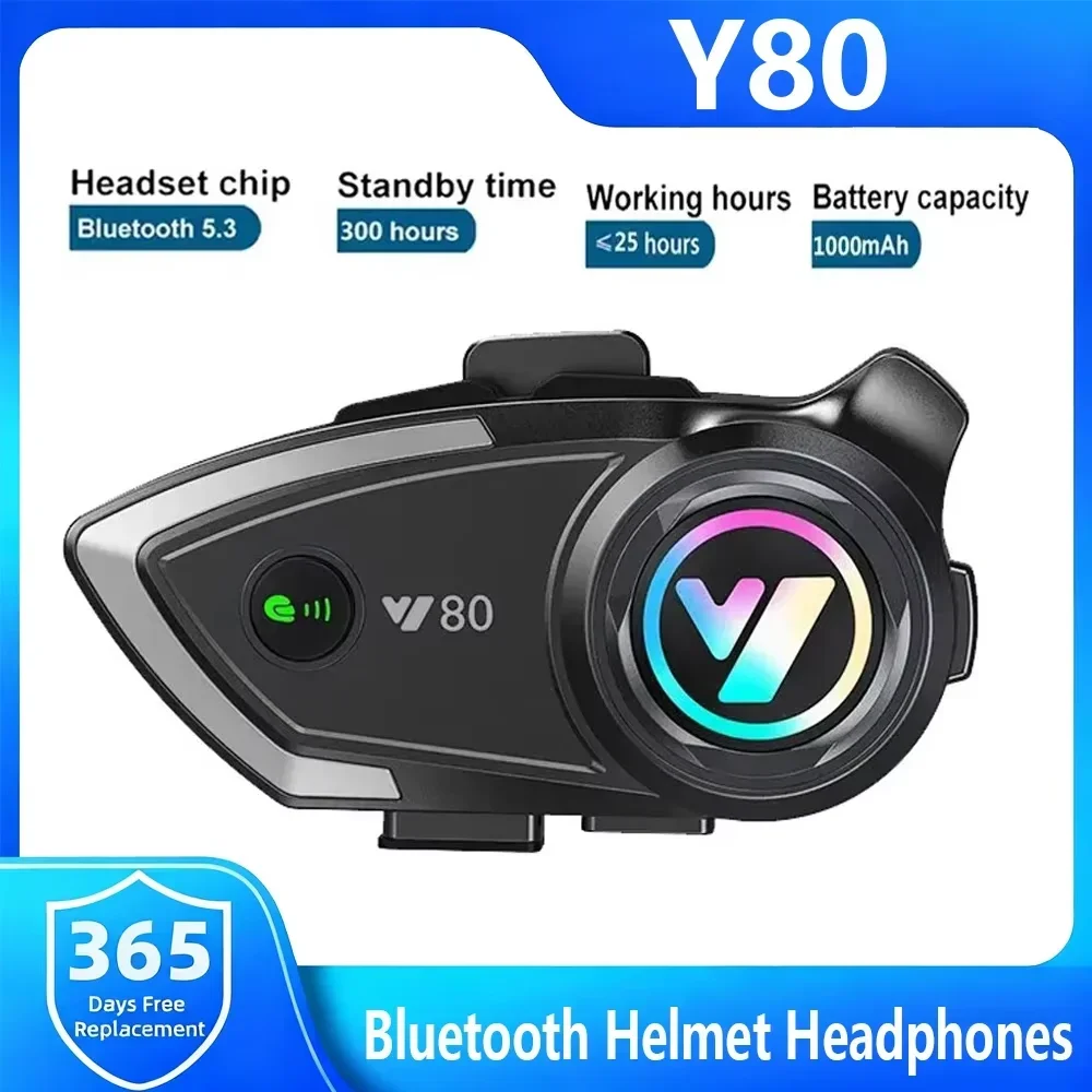 

Y80 Motorcycle Helmet Bluetooth Headset for Riders Moto GPS Wireless V5.3 Handsfree Call Music Earphone Waterproof Headphone