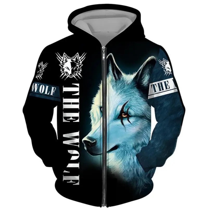 Legal 3d lobo impresso zíper hoodies moda masculina streetwear jaqueta com capuz casaco unisex casual hip hop pulôver moletom com zíper