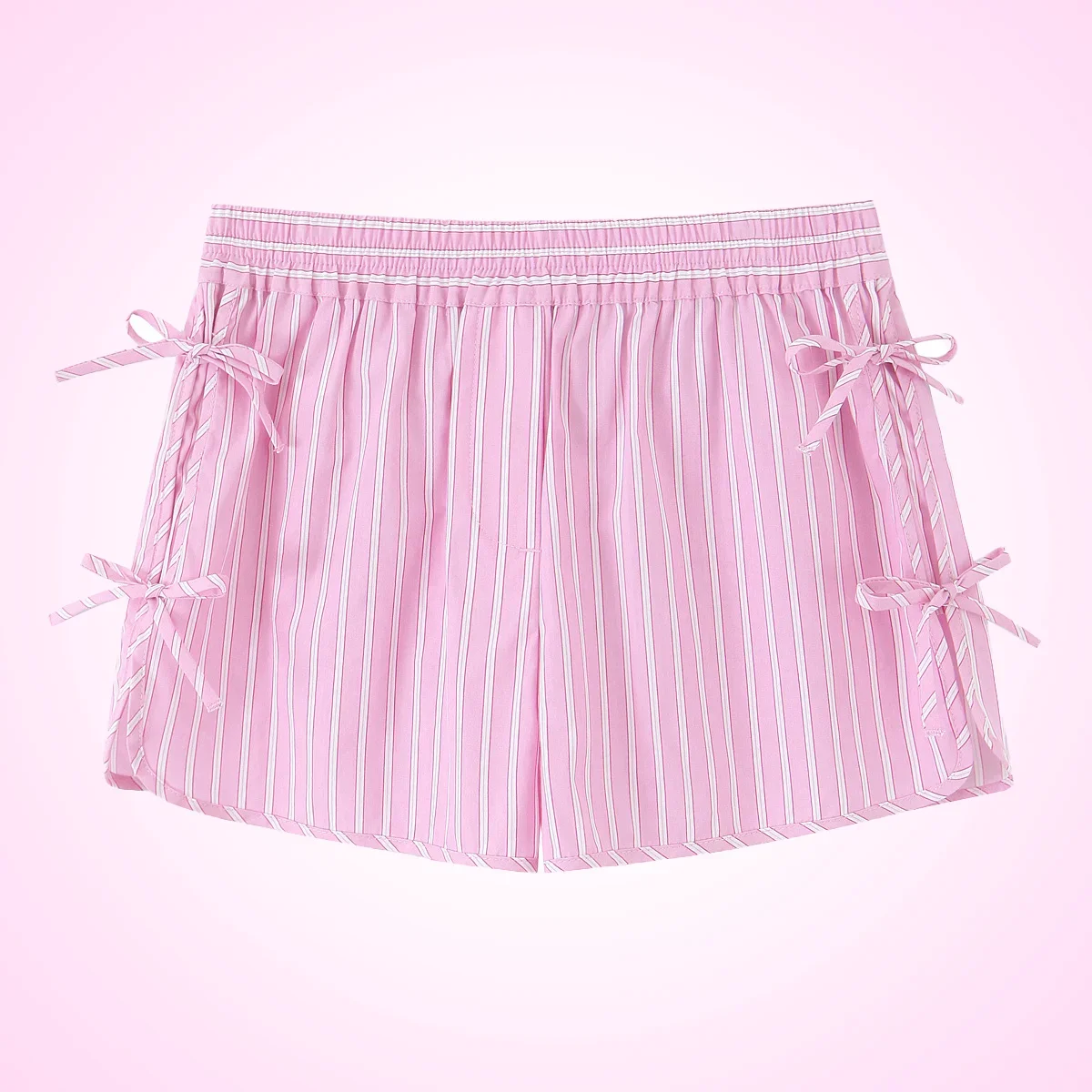 새로운 여름 여성 의류 리본 줄무늬 반바지 패션 리본 장식 탄력 허리 반바지