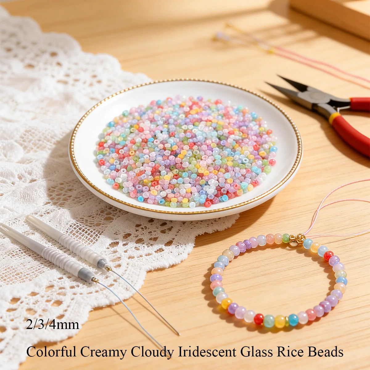 

2/3/4mm Colorful Creamy Cloudy Iridescent Glass Seed Beads for DIY Jewelry Making Bracelet Necklace Earring 10g 660/220/100pcs