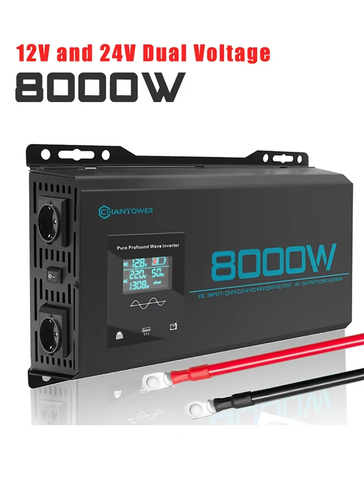 8000W/6000W Dual-Spannungs-Reiner-Sinuswellen-Wechselrichter DC 12V/24V/48V/60V/72V zu AC 220V Auto-Stromwandler für Zuhause, Wohnmobil, LKW