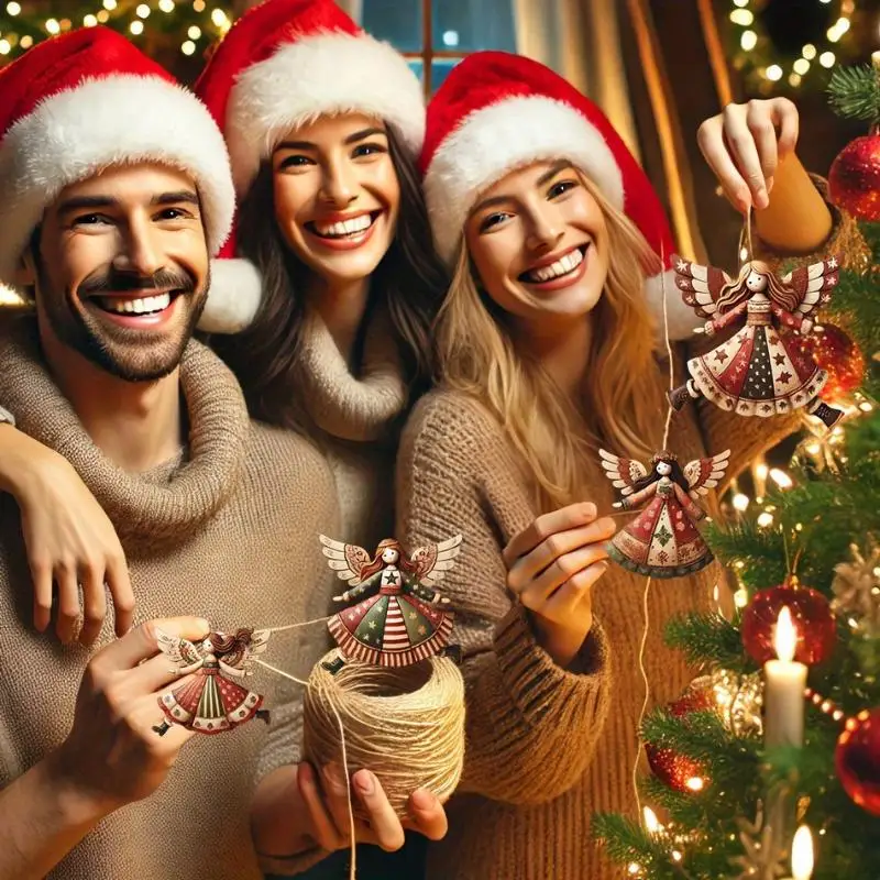 4 pezzi di ornamenti natalizi con angelo in legno fatti a mano - Pendenti multicolori per decorazioni per alberi, casa e ufficio