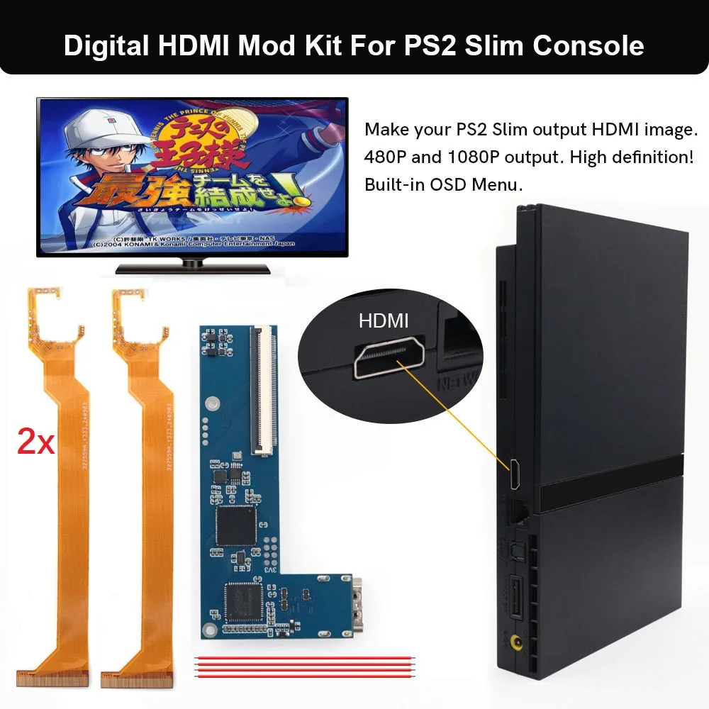 

1080P PS2 Slim Digital HDMI MOD Kit Digital to Digital HDMI Mod Kit For PS2 Slim Console With 2 Flex cable