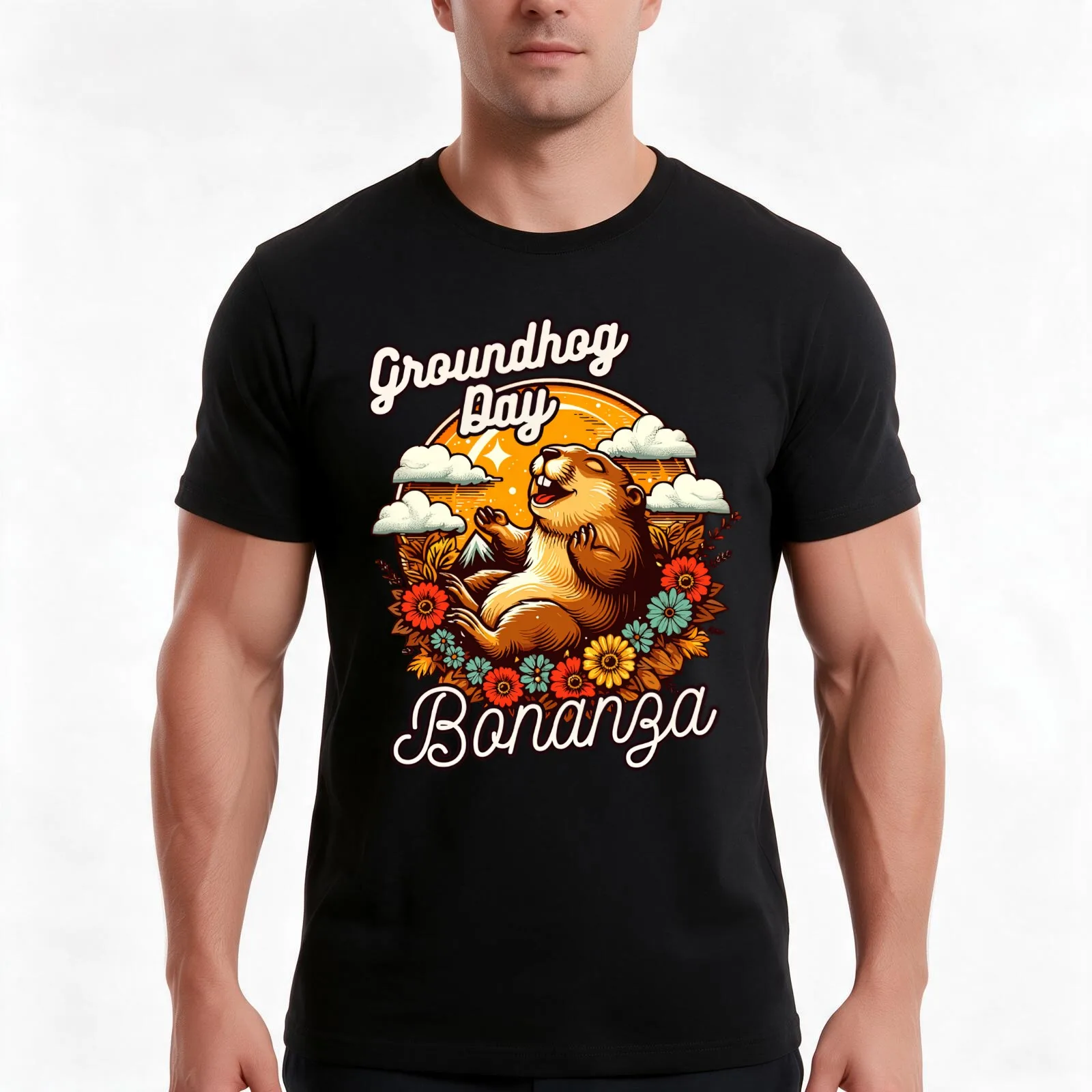 Groundhog Day Bonanza T-Shirt, Summer Casual Cotton Tee, Oversized Streetwear Tops, Vintage Graphic Print, Unisex Men Women