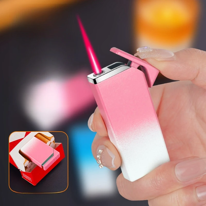 Small Mini Portable Inflatable Lighter High Value Slim Gradient Color Open Flame Gift Outdoor Ignition Tool