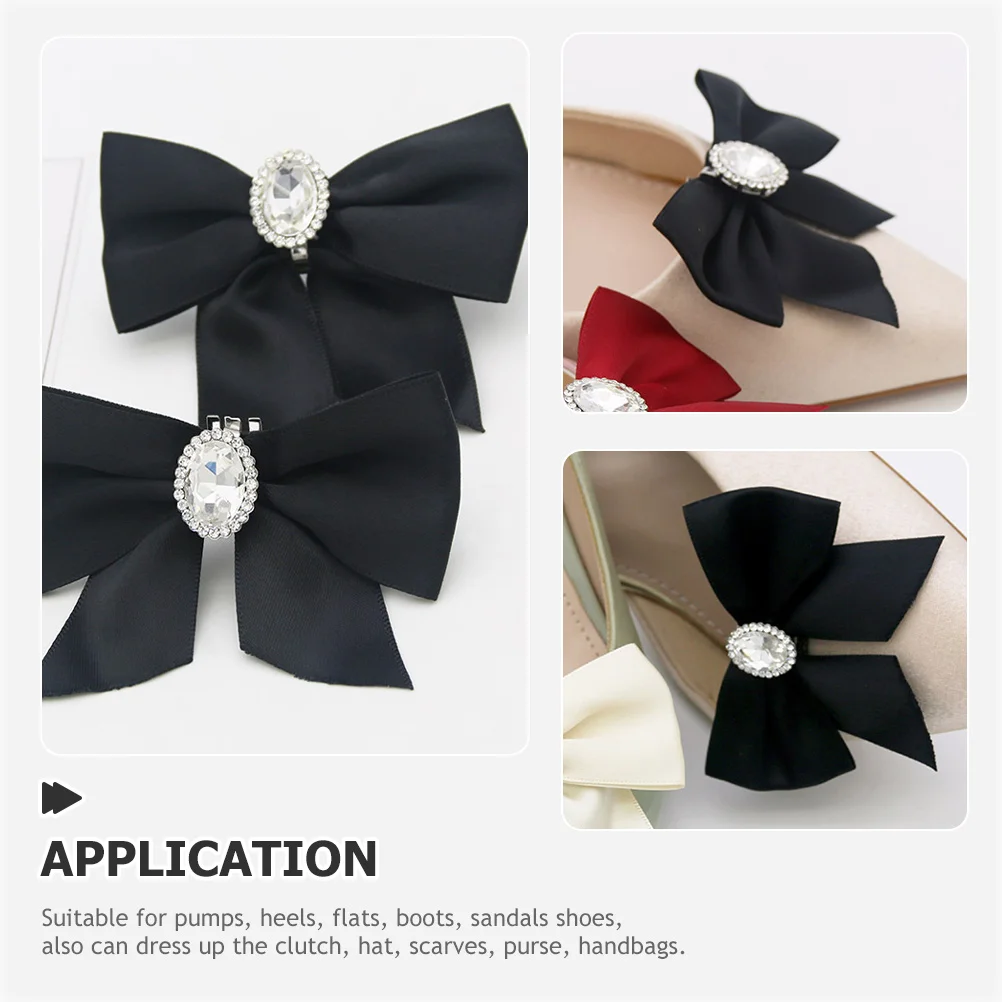 

2pcs Clips Decorative Bow Shoe Accessories for Women Girls Fancy Shoe Embellishments Black Buckles Clutch Hat Scarves Purse