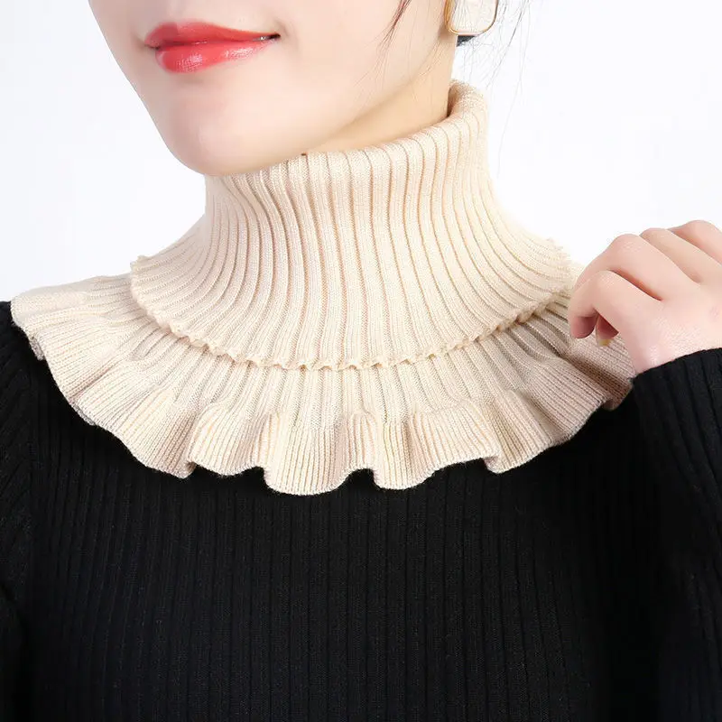 False Neck Scarf Detachable Warm Neckerchief Woolen Knitted Solid Color Ruffle Scarf Ruffle Edge Knitting Warmer Neck Collar