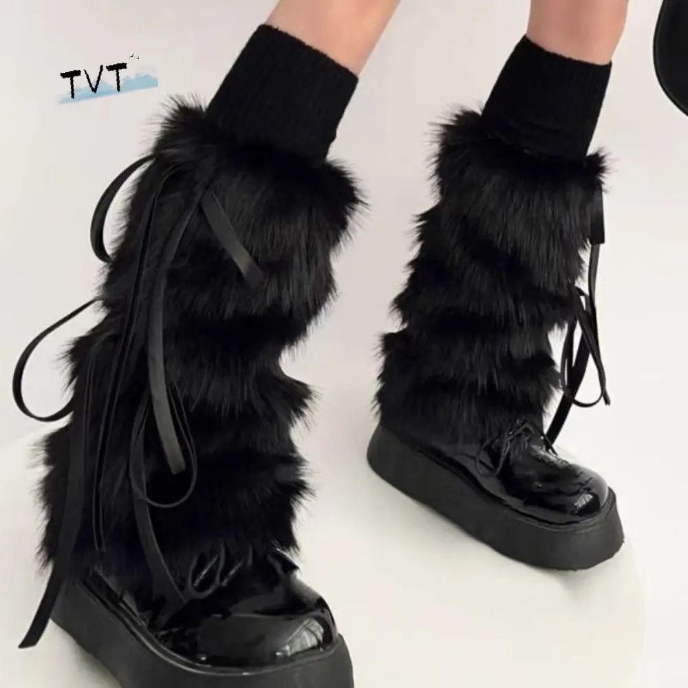 موضة فو الفراء فروي تدفئة الساق Y2k حار فتاة المرأة أفخم جوارب النمط الياباني الدافئة واقي أحذية بلاستيك الشارع الشهير