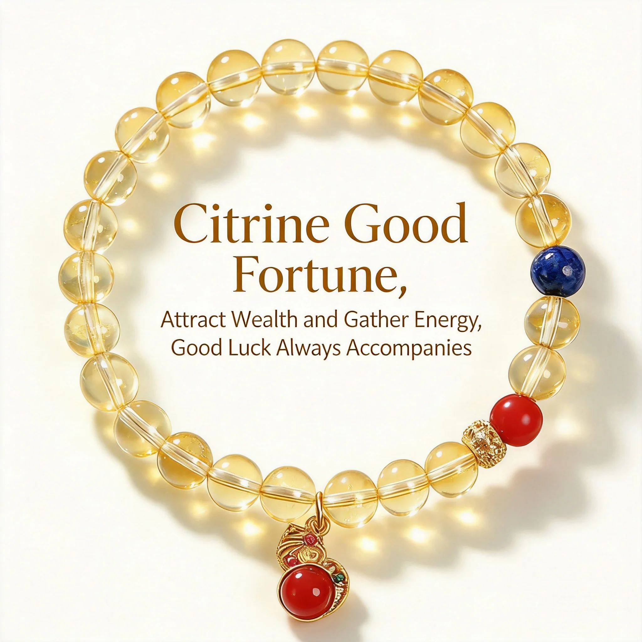 

Chinese Style Lucky Wealth Attracting Natural Citrine Beaded Bracelet For Women Lapis Lazuli Red Agate Accent Vintage Oriental