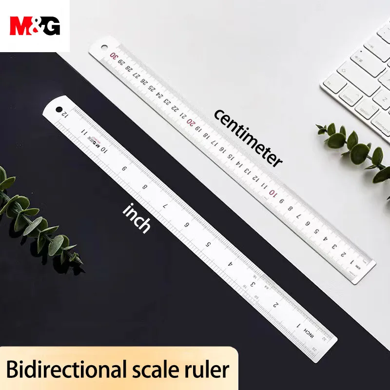 1pcs M&G ARL96027 Bidirectional Stainless Steel Ruler Student Drawing Measurement Ruler Office Drawing