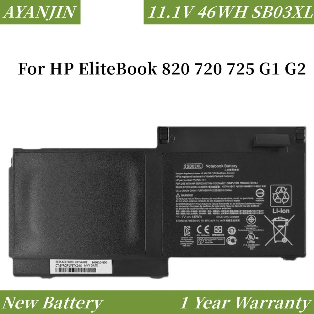 

SB03XL 11.1V 46WH Battery For HP EliteBook 820 720 725 G1 G2 HSTNN-IB4T HSTNN-l13C HSTNN-LB4T SB03046XL 717378-001