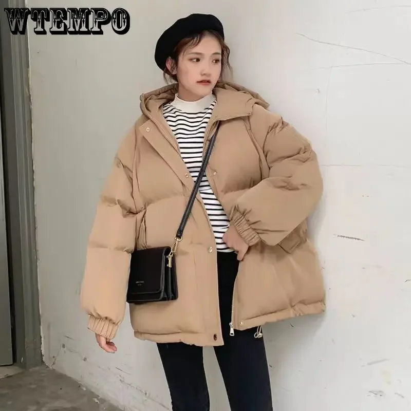 

WTEMPO Women Short Jackets Winter New Thick Hooded Cotton Padded Coats Female Korean Loose Puffer Parkas Ladies Casual Outwear