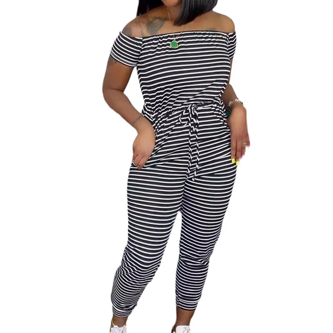 TW134 Женский повседневный, модный, универсальный и модный домашний комфортный комбинезон в полоску на одно плечо