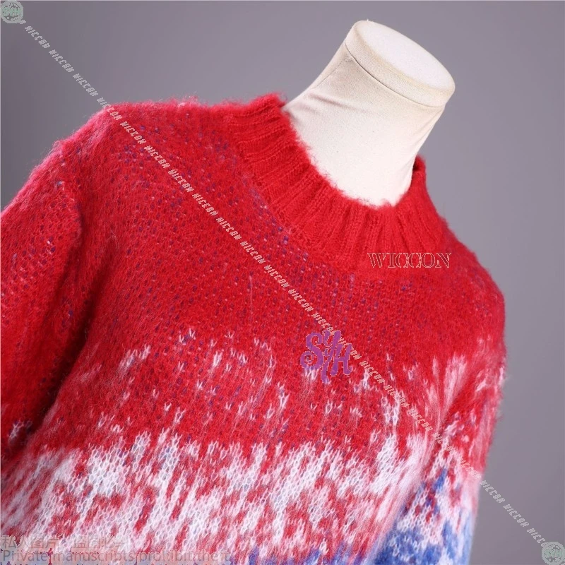 Anime Horror Bohaterka Cosplay Czerwono-Niebieski Gradientowy Sweter Styl Harajuku Jirai Kei Mini Sukienka dla Dziewcząt Wysoka Jakość Strój na Halloween