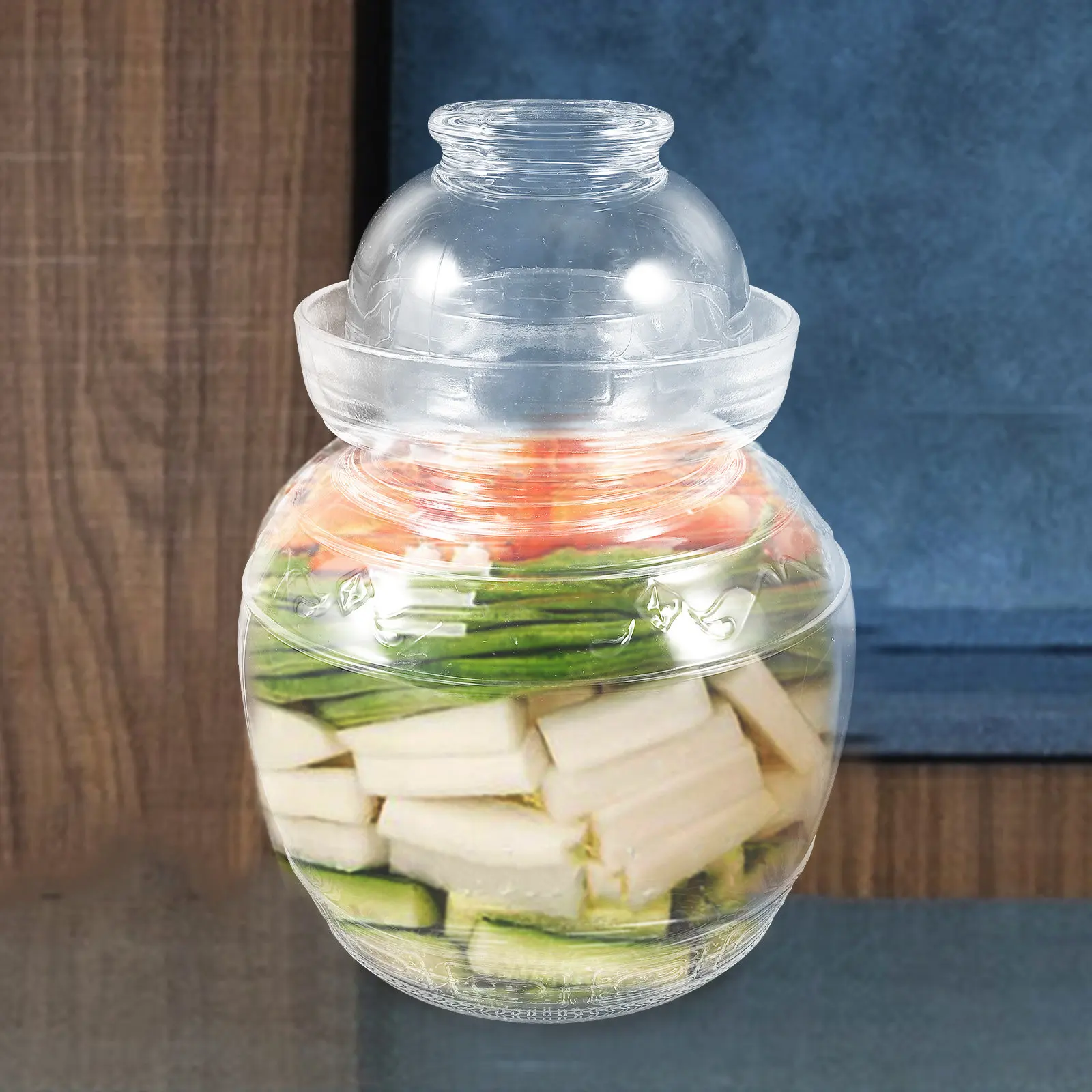 1 unidad de tarro de fermentación transparente de vidrio para cocina, recipiente para encurtidos, recipiente para almacenamiento de alimentos, tanque de almacenamiento sellado, bote sellado