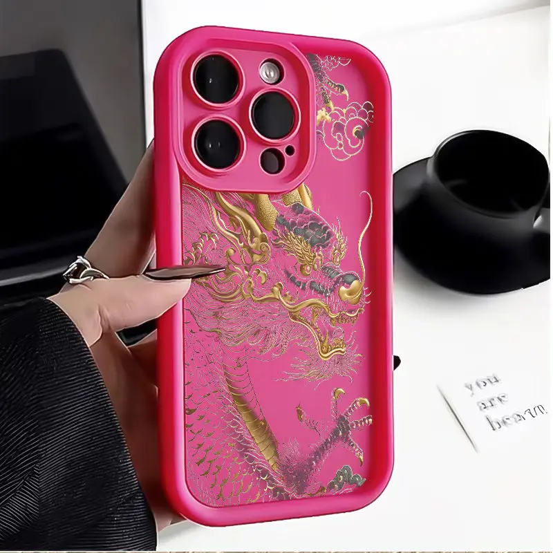 Oriental Dragon Lucky Pattern Phone Case For iPhone 16 15 14 13 Pro Max 13 12 11 Pro X XR XS MAX 7 8 Plus Mini Cartoon Cases Y2k