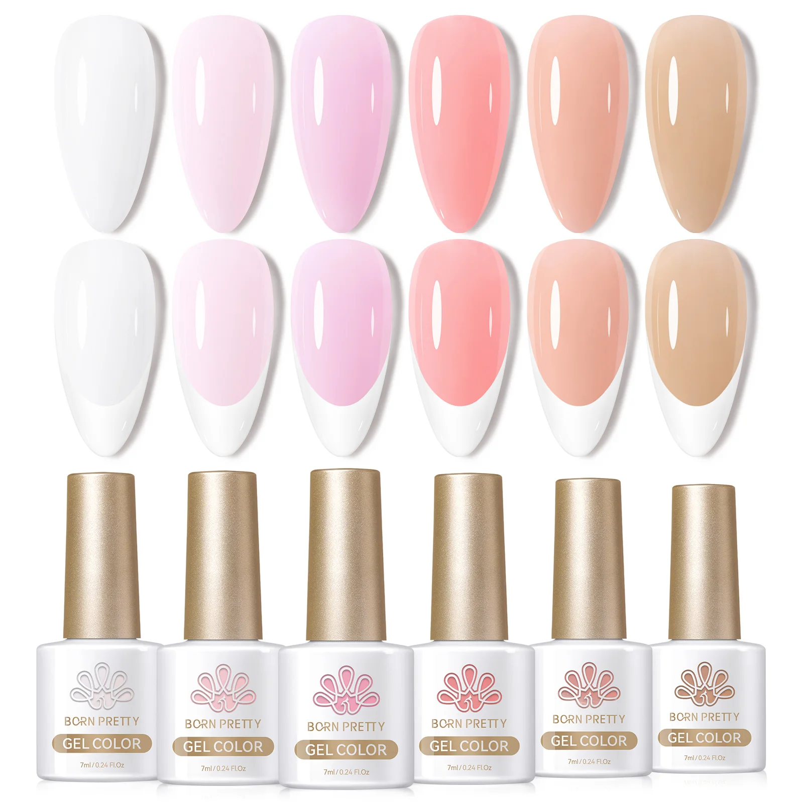 

BORN PRETTY French Manicure Gel Nail Polish Set French Base Color Jelly Gel Polish Sheer Milky Jelly Nude Pink Set of 6 Colors