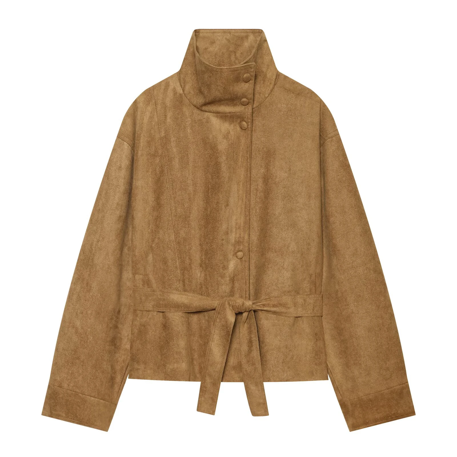 2026 European and American Style New Fashion Long Sleeve Stand Collar Belted Faux Fur Coat for Women's Foreign Trade
