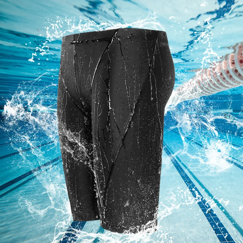 Shark Skin Swimming Trunks for Men, Waterproof Swimming Pants with Caps, Swimming Supplies, Five-Point Swim Shorts, 2024