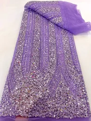 African Dubai Beaded Fabrics By The Embroidery Tulle 5Yards Lace Mesh Sequins Fabric Party Dresses For Women Sewing