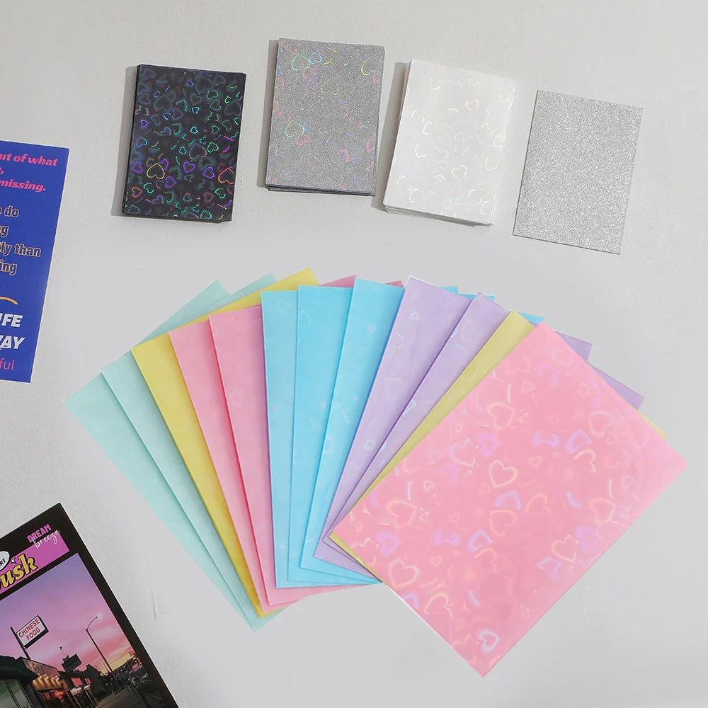 20pcs/pack Flat Card Sleeve Laser Love Card Sleeves INS Photo Cover  Korean Toploader Idol Photo Cards Protective Storage Cases