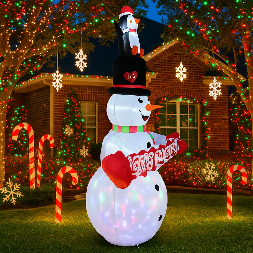 2.4M/7.8FT Opblaasbare Sneeuwpop Pinguïn Snoep Riet Verlichting LED Home Decoraties Speelgoed Yard Xmas Ornamenten Vakantie Decor levert