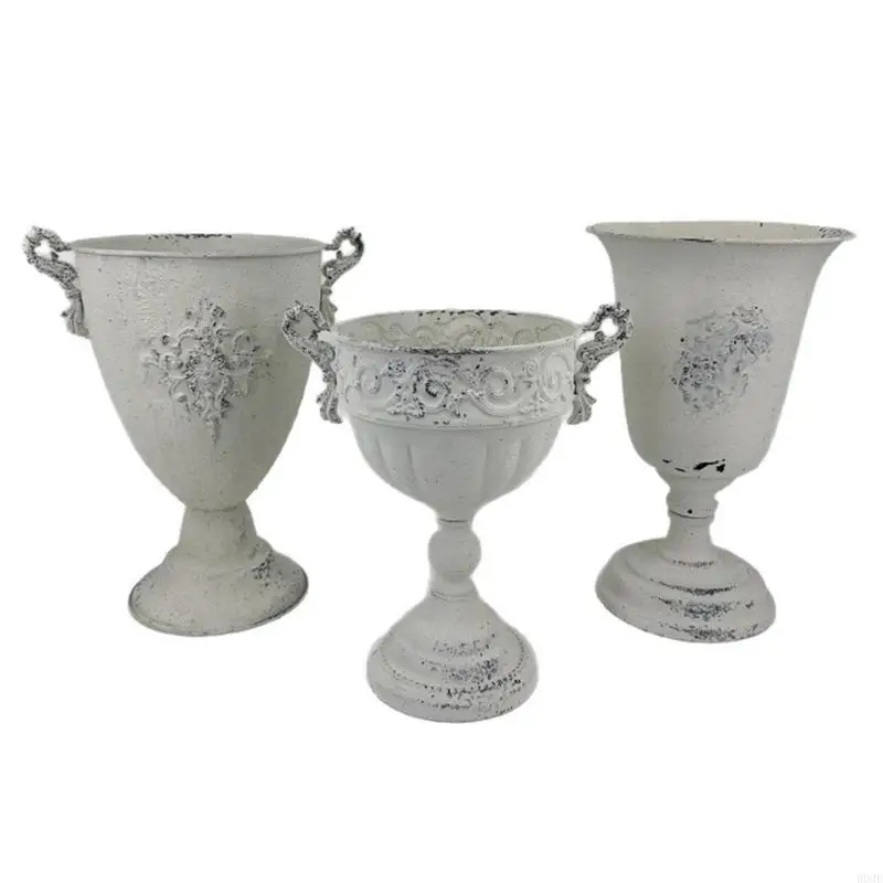 Antique Metal Flower Pot with Aged Finish, French Country Piece for Balcony and Entry Table Use in Indoor Rooms B03E