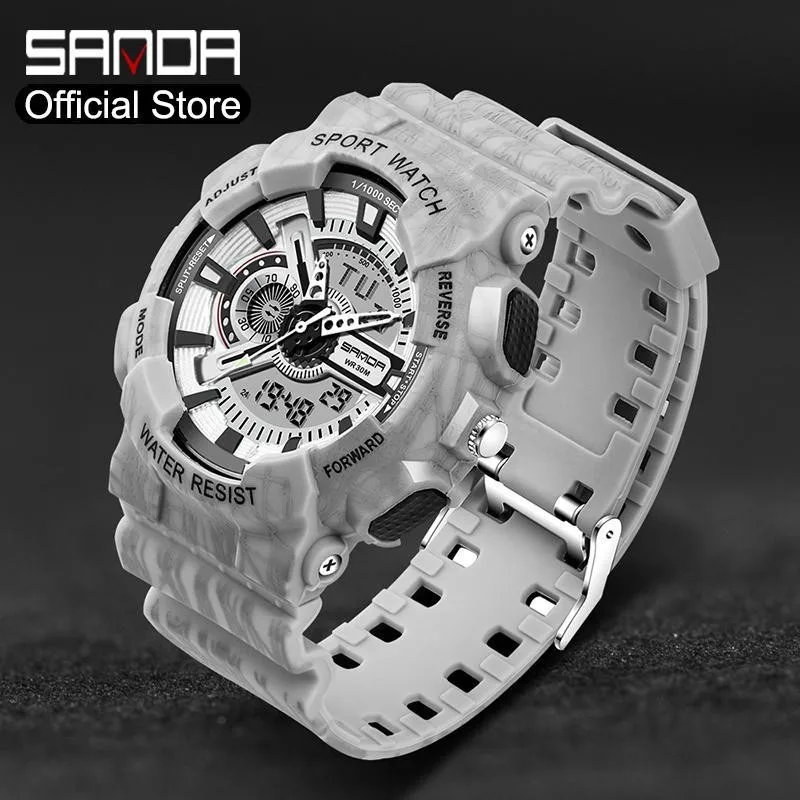 Fashion New Sanda Men\'s Brand Sports Watch G Style Shock Military Army Men Camouflage Luxury Strap Waterproof Led Digital Quartz