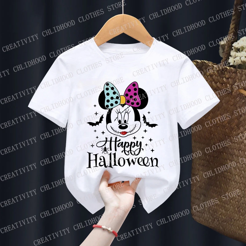 Mickey Mouse Halloween Children T Shirt Disney Pumpkin for Girl Clothes Summer Cartoons Kid Boy T-shirts Casual Short Sleeve Top