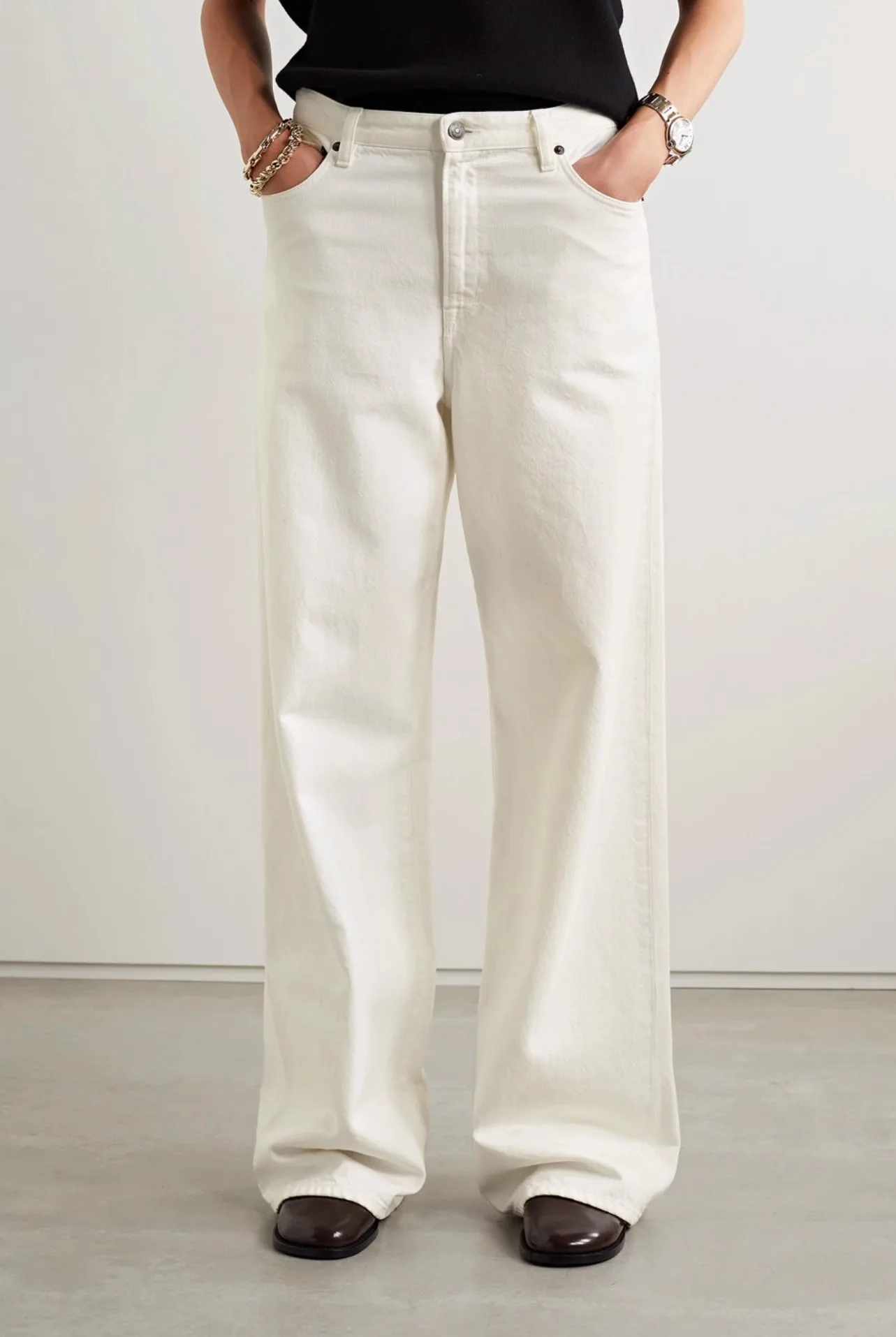 THE ROWS 25SS Spring/Summer High Waisted Loose Wide Leg Draped Dragging Straight Leg Denim Trousers