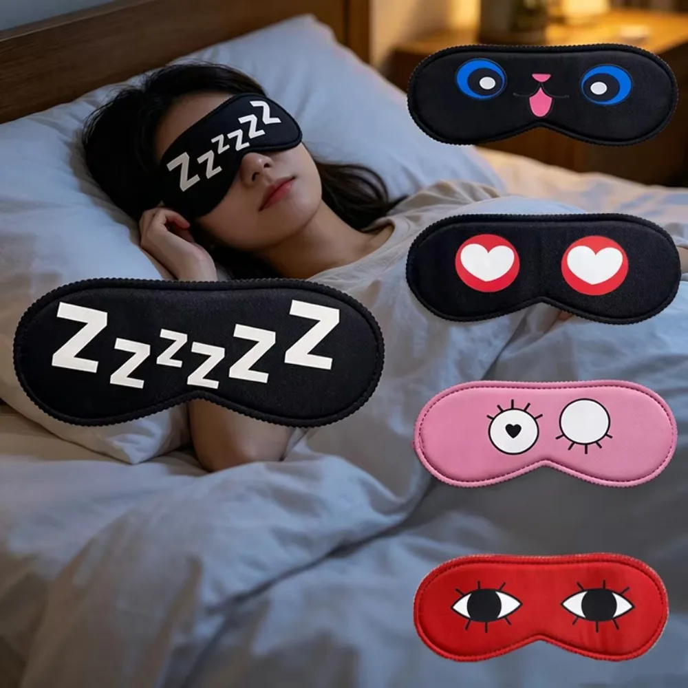 Cute Style Cartoon Pattern Sleep Mask Light Blocking Concave Sleeping Eye Mask Breathable Adjustable Eye Cover for Women Men