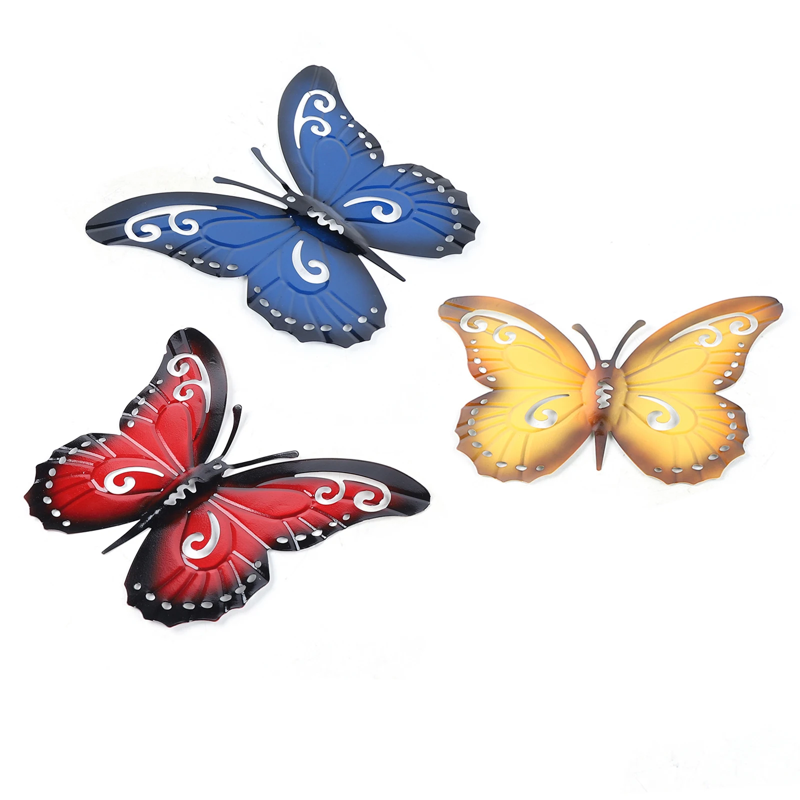 3Pcs Hanging Mental Butterfly Wall Art Decor Hanging Sculpture Figurine Decoration Metallic Decals