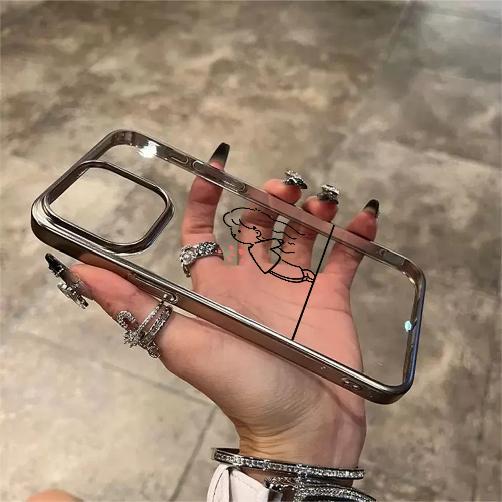 Paar-Liebesmuster Klare Hülle für iPhone 13 14 Pro Max Hüllen iPhone 12 11 15 16 17 Pro XR Max Plus Luxus-Plating Coque – Detail 6