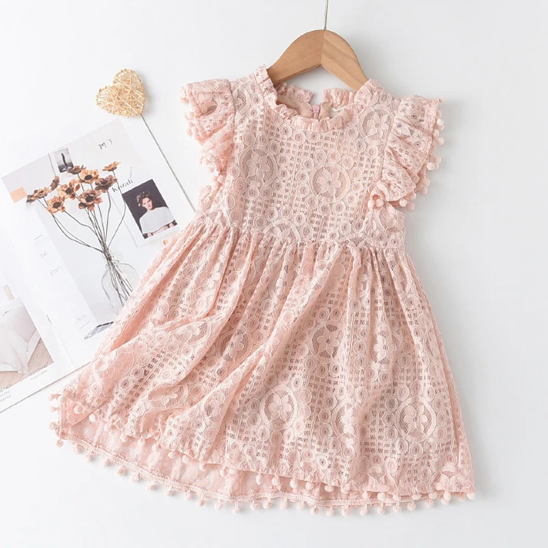 Bear Leader Girls Dress 2023 New Summer Brand Girls Clothes Lace And Ball Design Kids Princess Dress Party Dress For 3-7 Years