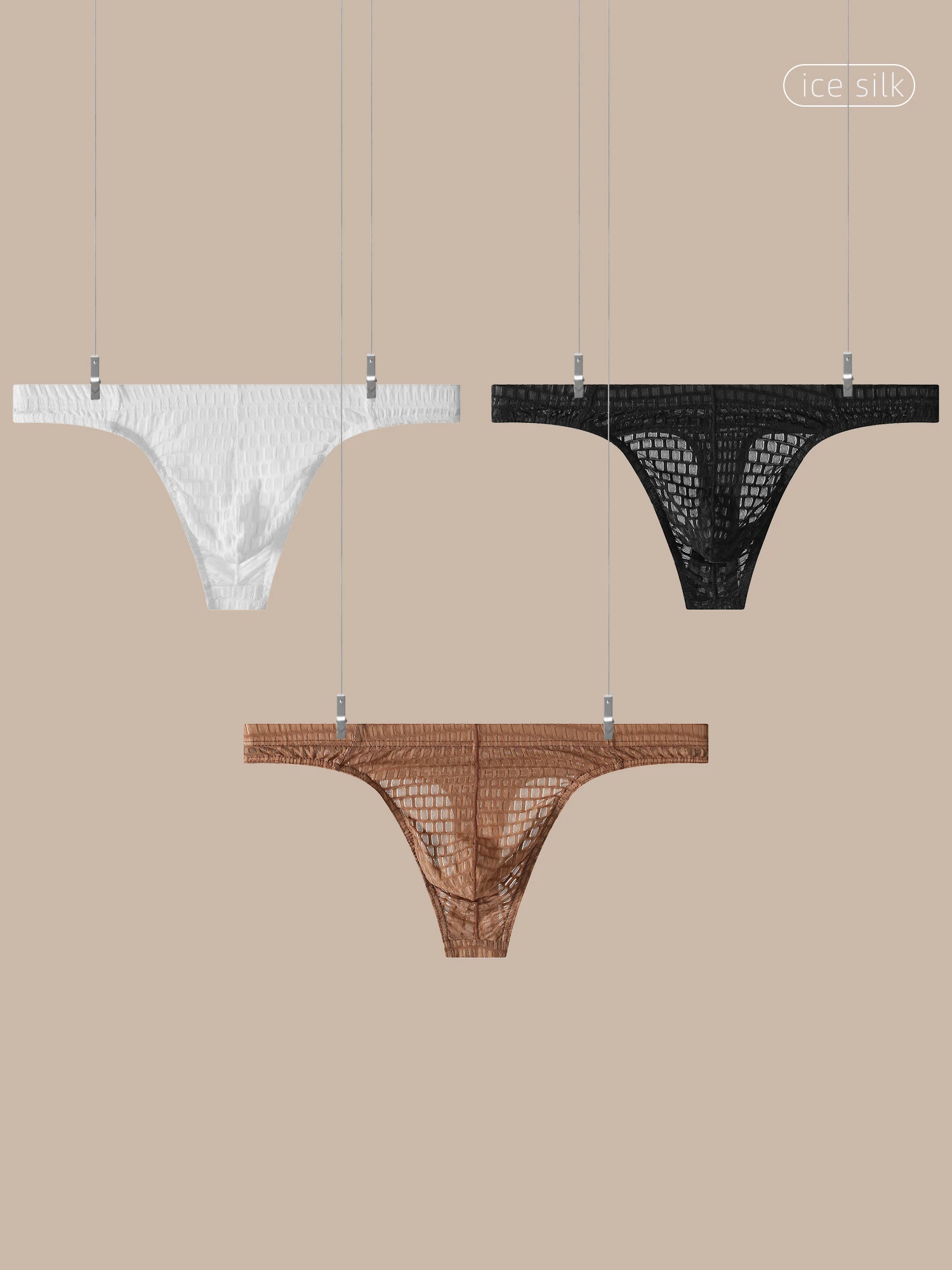 

Men's Ice Silk Sexy Underwear Lace Hollow Out Quick Dry Mid Waist Sports Briefs High Elastic U Convex Pouch Underpants