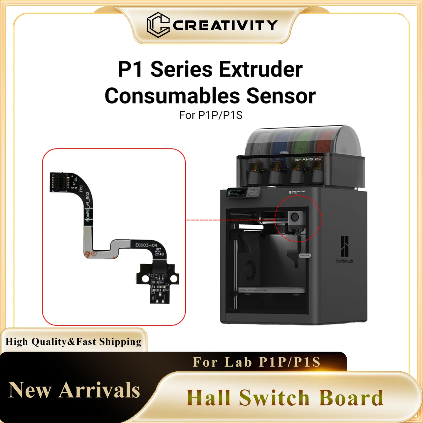 

3D Printer Accessories Hall Switch Board Penumatic Connector Extruder Filament Sensor Parts Suitable for Bambu Lab P1P/P1S